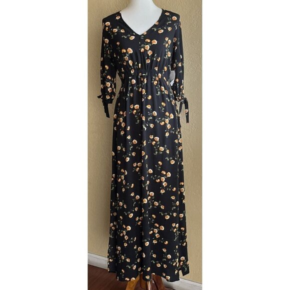 SUPERFOXX Womens Black Floral V-Neck Crepe Maxi Dress Size S NWT - Picture 2 of 12